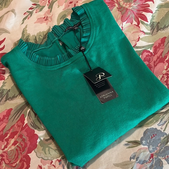ADRIANNA PAPELL Size XL Pin-Tuck Poof Sleeve Pullover Sweater Kelly Green$89 NEW - Picture 2 of 14